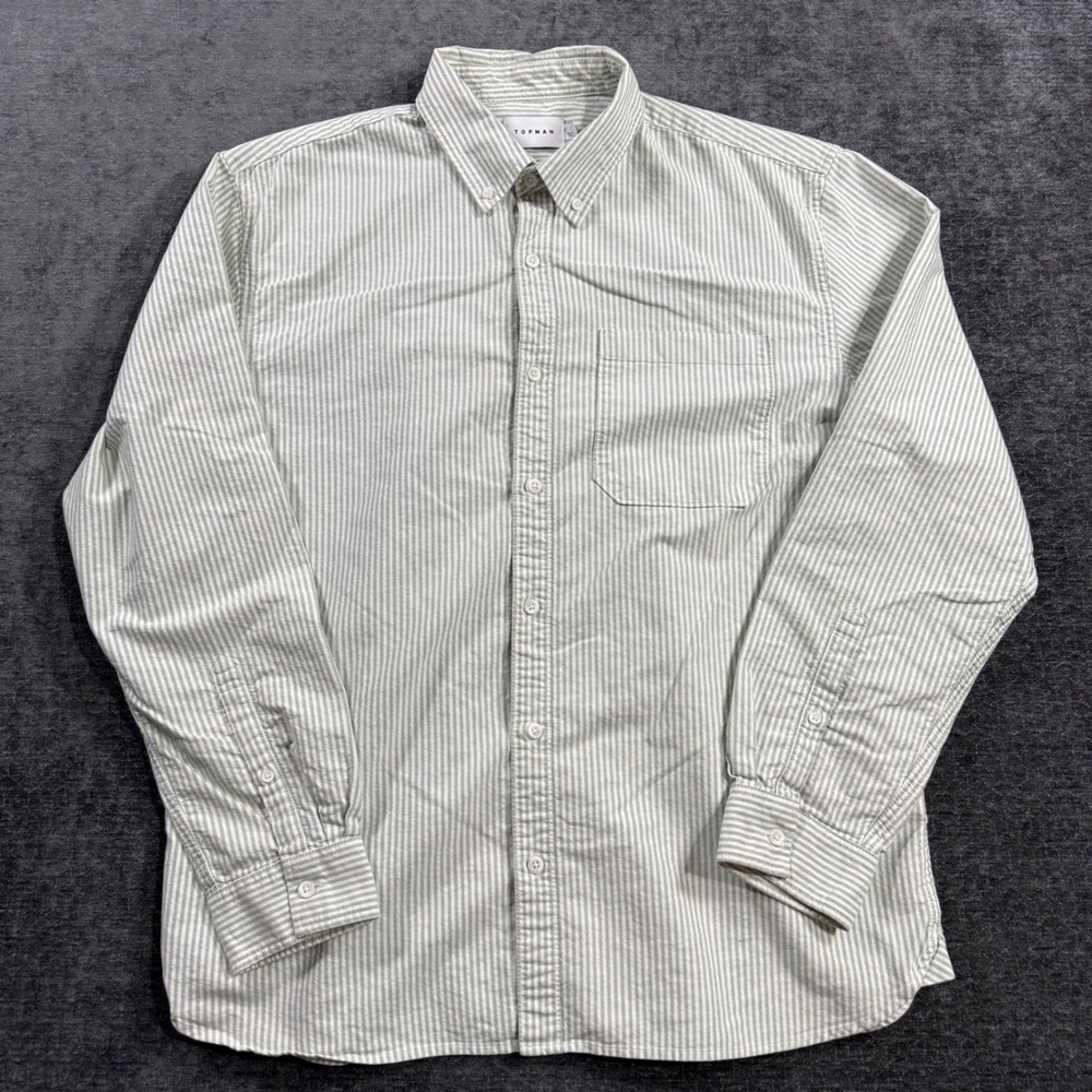 Topman Mens Large‎ Sage Green White Striped Button Down Long Sleeve Shirt L
